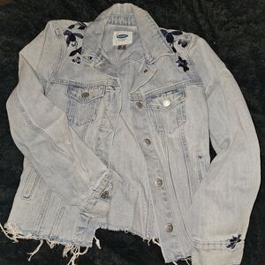 Old Navy Light Blue Denim Jacket with Navy Embroidery